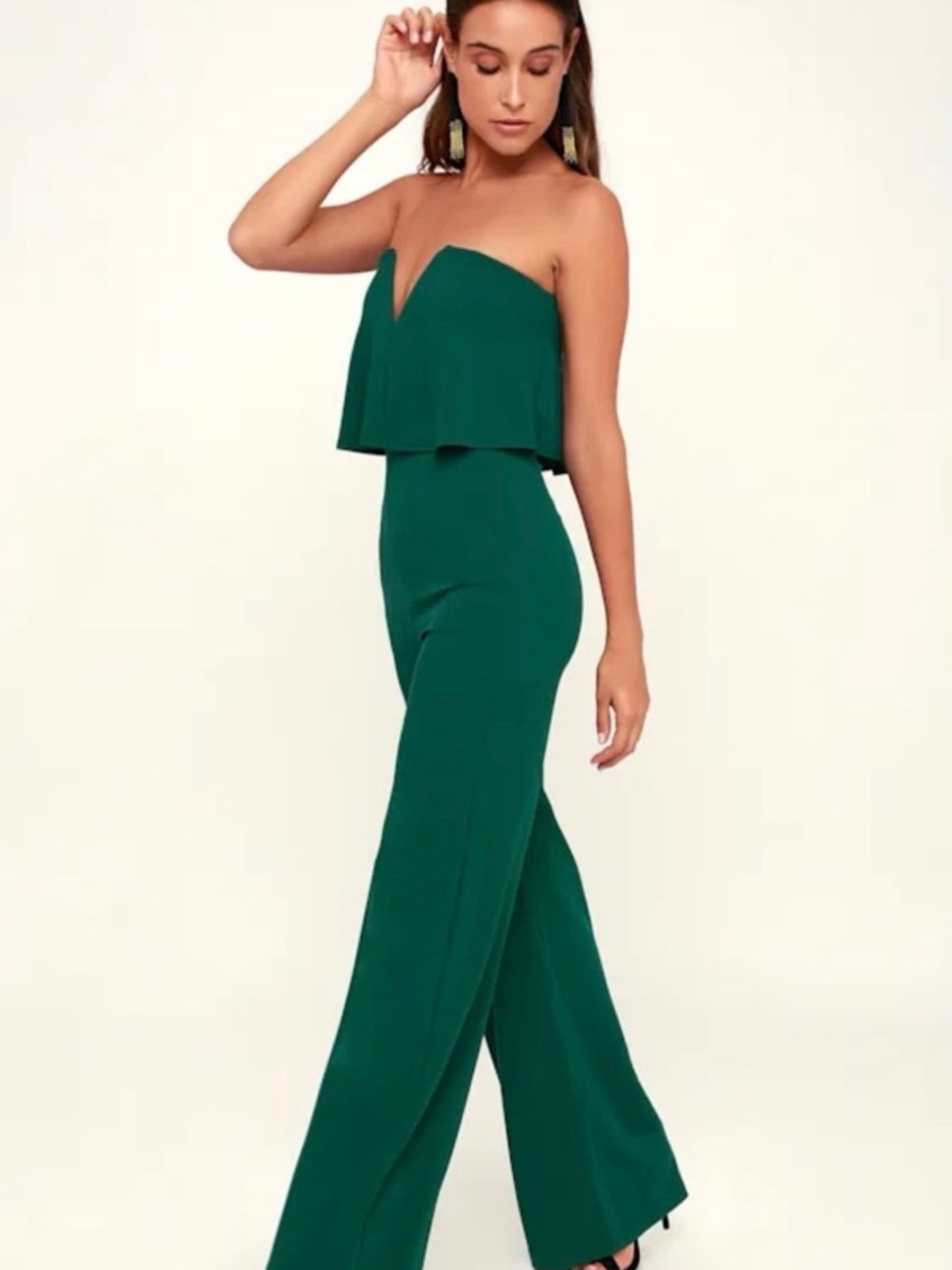 Lulu's Emerald Strapless Wide-Leg Jumpsuit